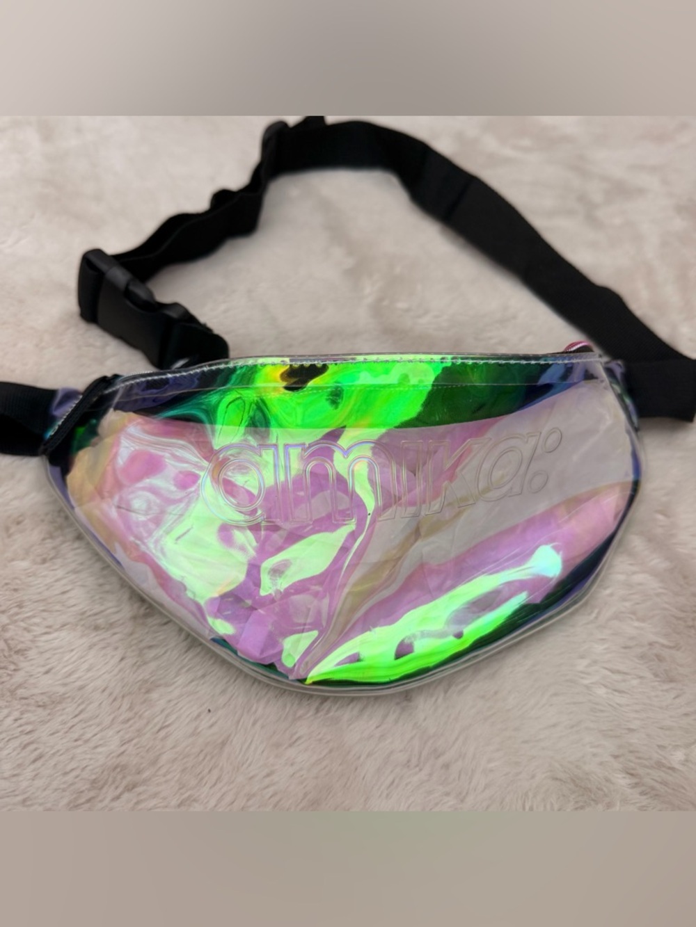 New AMIKA FAN Clear Holographic Fanny Pack with Logo and Zipper Pouch